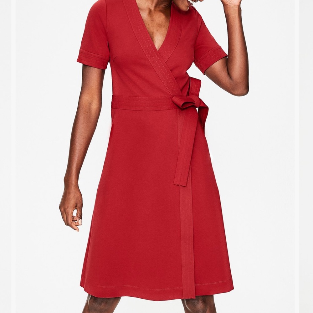 Boden dark red Mira ponte wrap dress with short sleeves - size 6L tall long NWOT